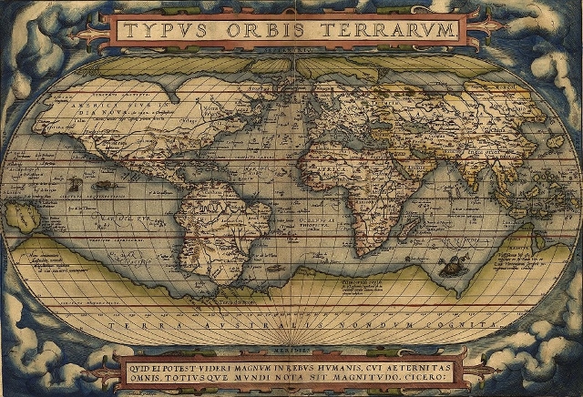 世界Ortelius Typus奥比斯Terrarum, 1564年首次出版。国会图书馆。